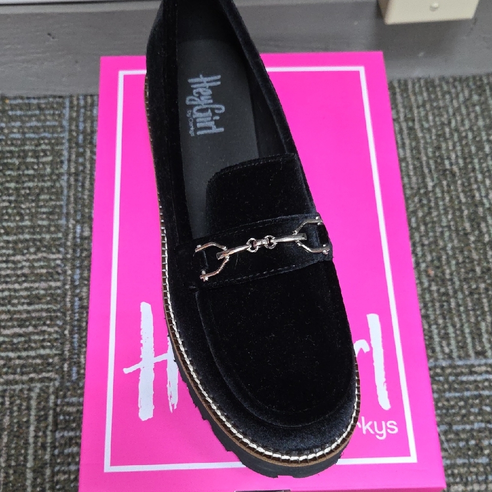 Corkys Black Velvet Loafers with Silver Accent